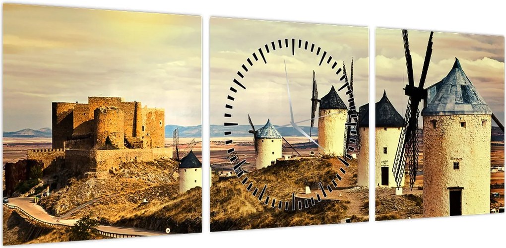 Obraz - Wiatraki (z zegarem) (90x30 cm)