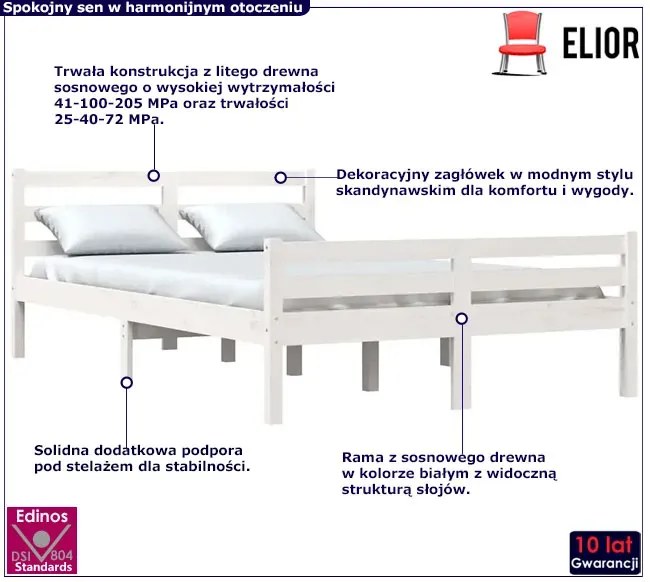 Białe drewniane dwuosobowe łóżko 160x200 Mondej 35X