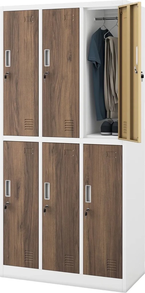 Szafa socjalna 6-drzwiowa Eco Design Igor, 90x45x185 cm, biały/orzech