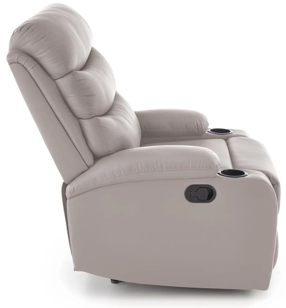 Fotel do salonu wypoczynkowy beżowy, rozkładany eco skóra PERUS