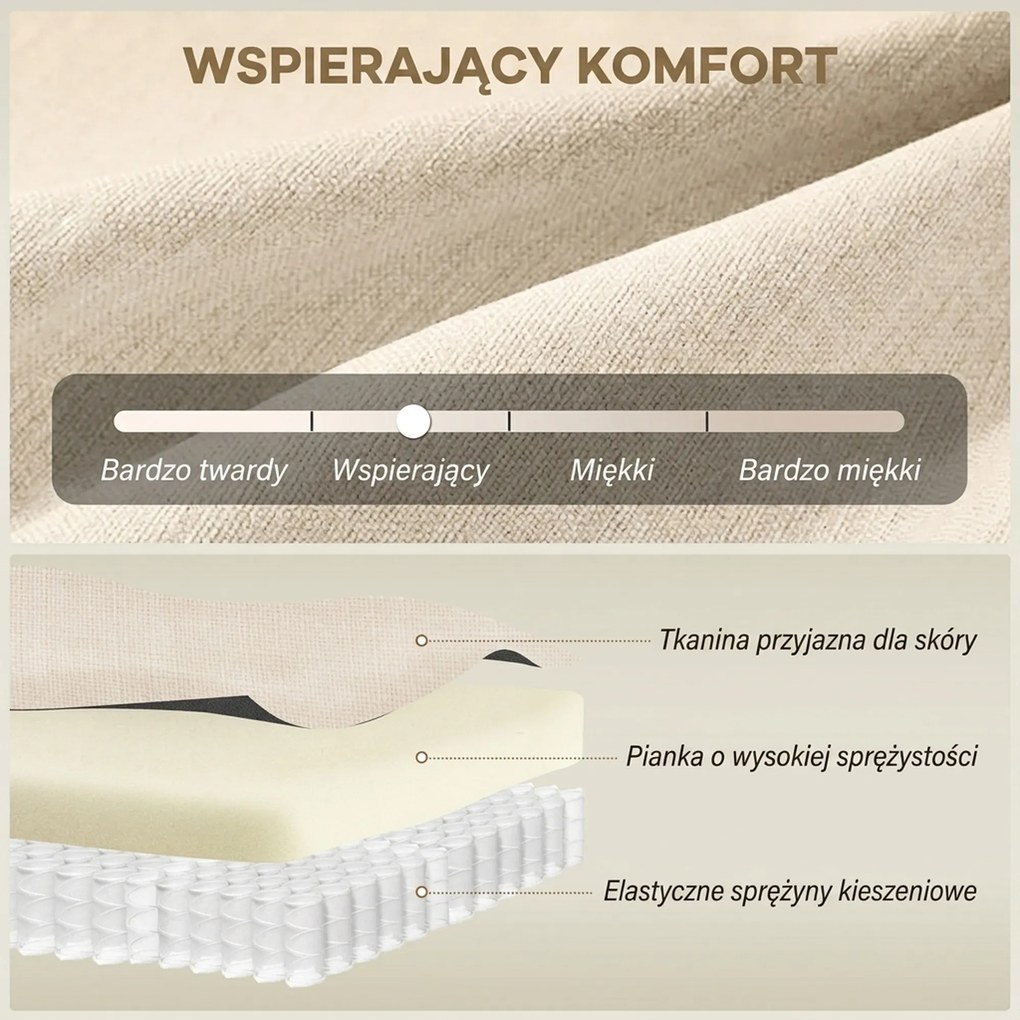 HOMCOM Sofa 2-osobowa, pikowane oparcie, nogi drewniane, grube wypełnienie, efekt lnu, do małych pomieszczeń, beżowy | Aosom PL