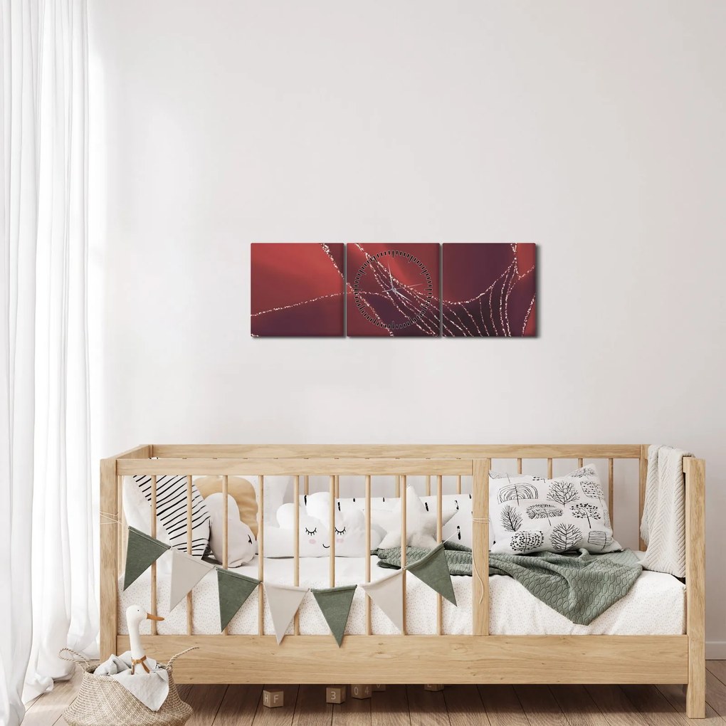 Obraz - Czerwony abstrakcyjny kwiat N⁰2 (z zegarem) (90x30 cm)