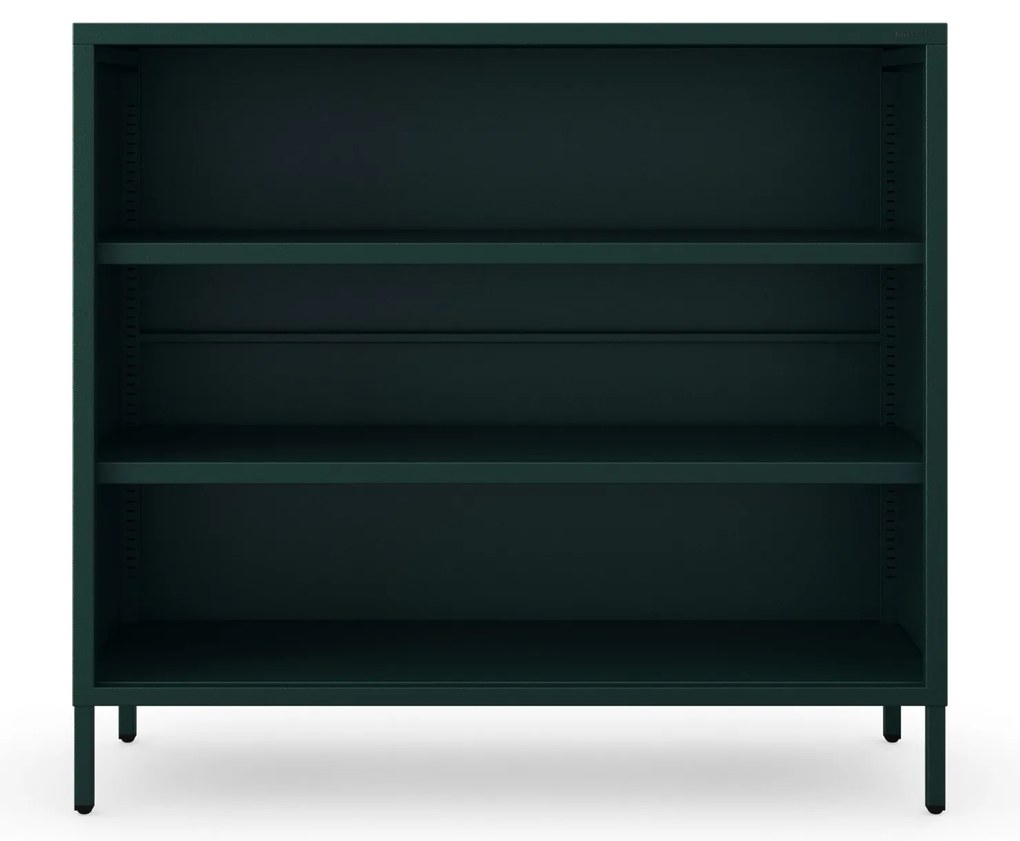 Regał niski metalowy otwarty na nóżkach butelkowa zieleń, 1000x900x350 mm: LUCA Modern