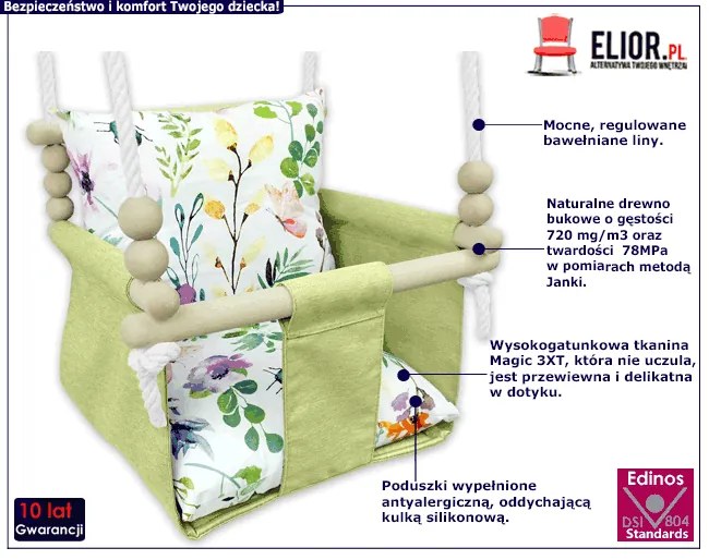 Drewniana huśtawka dla dziecka kwiaty M9-W96