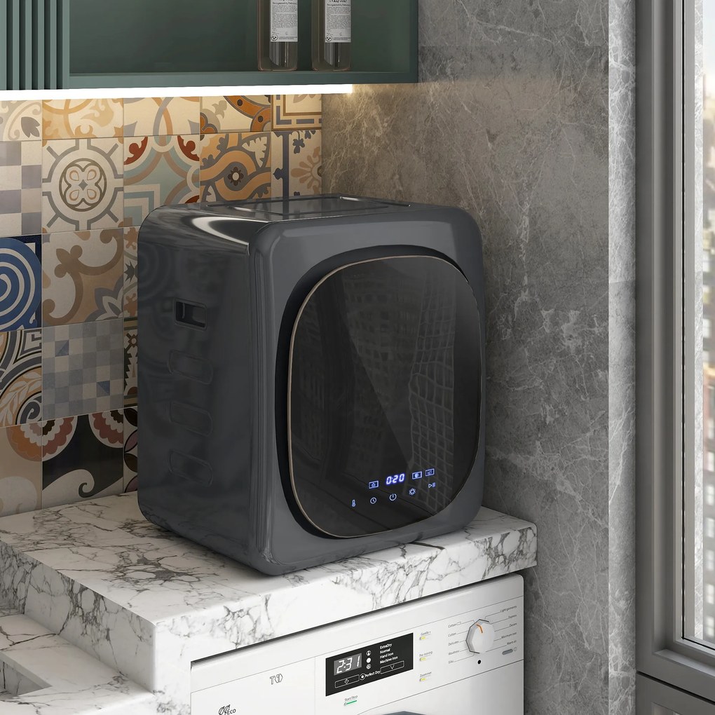 HOMCOM Suszarka do Ubrań z Dezynfekcją UV, Kompaktowa Budowa, 4 kg Pojemności, Stal Nierdzewna, Szary