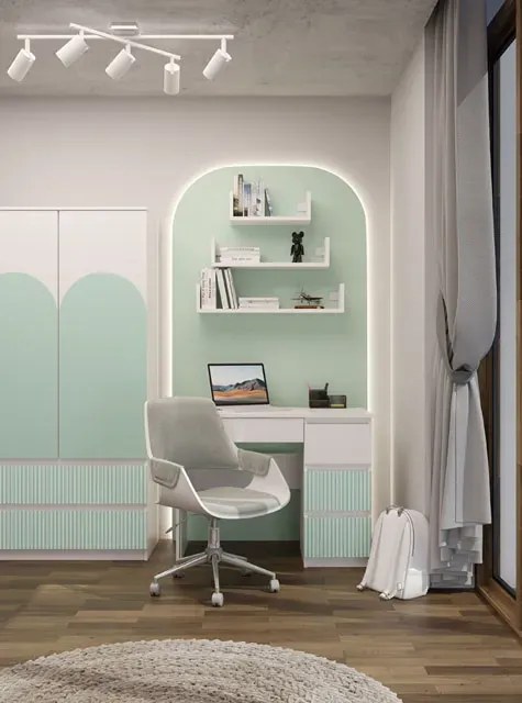 Prawostronne biurko dla dzieci biały + miętowy A0-W98