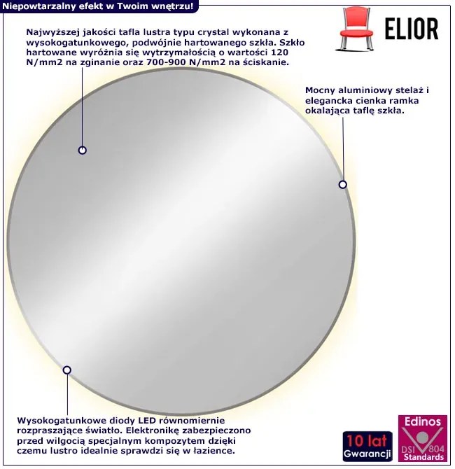 Srebrne okrągłe lustro led F2-H46