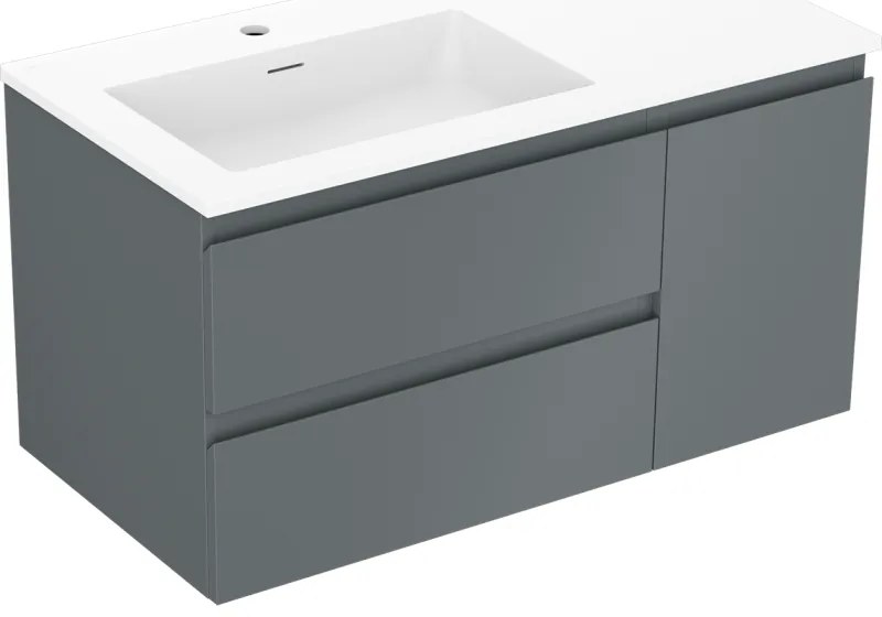 Mexen Orio szafka łazienkowa 90 cm z umywalką Otis lewą, 2S, 1D, grafit mat/biała mat - 91A13-09047-3-BBFFF66-W18L01