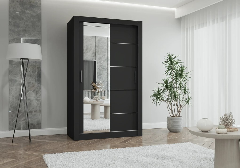 Szafa przesuwna LYON z lustrem 120 cm czarny