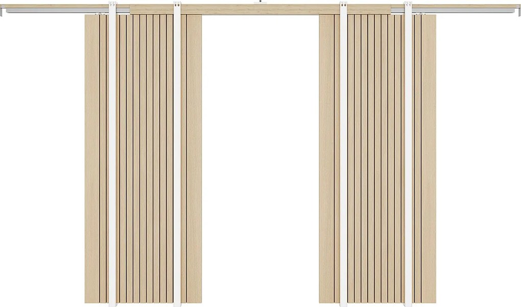 Podwójne drzwi przesuwne z systemem chowanym w ściani, z drewna i ryflowanego MDF – 2 × wys. 205 × szer. 93 cm – AREZO.