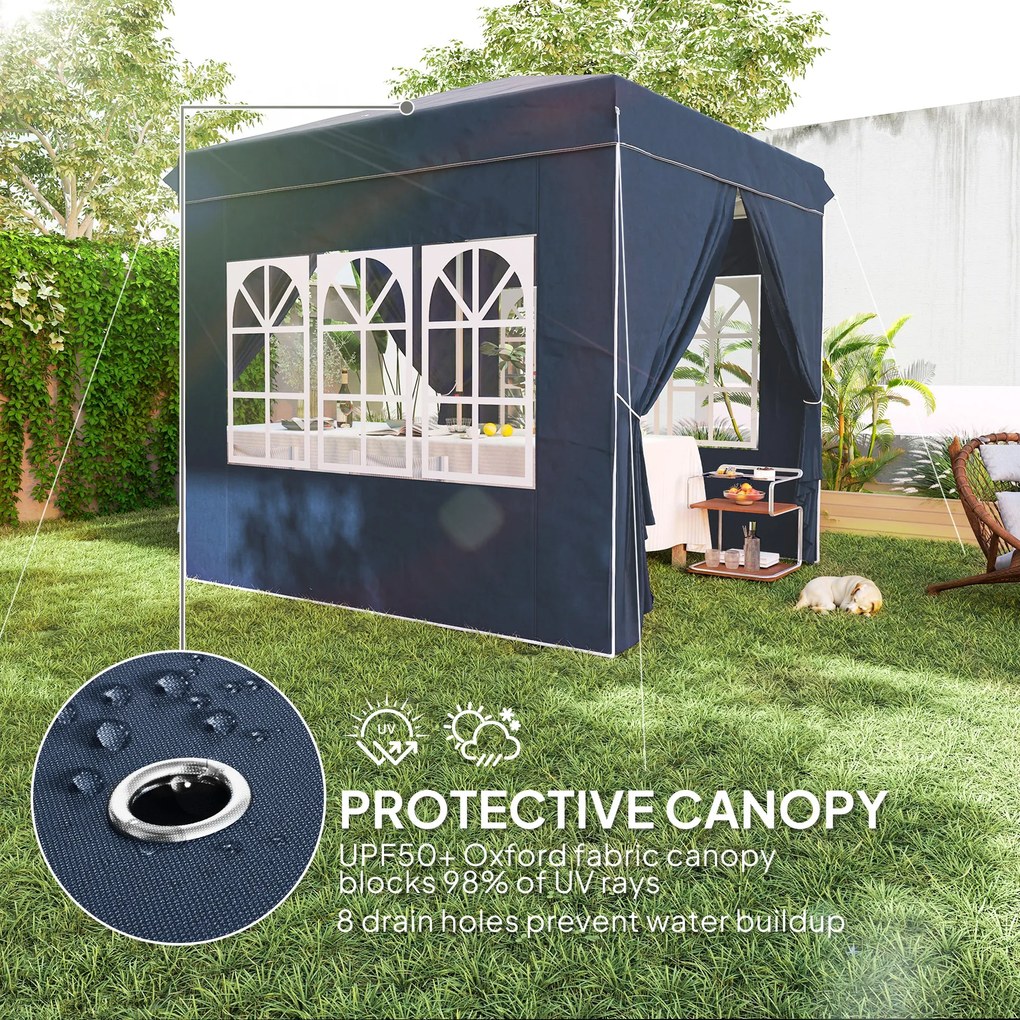 Outsunny Pawilon Pop-up 2,5 x 2,5 m z bocznymi ścianami i torbą, UPF50+, regulowany pawilon ogrodowy, Granatowy