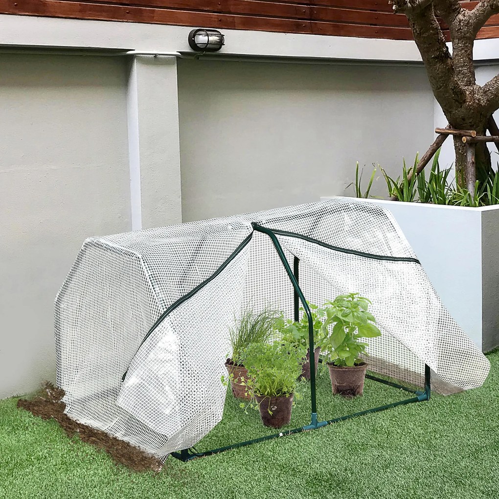 Outsunny Mini Szklarnia Tunel Foliowy Odporny na Warunki Atmosferyczne Łatwy Transport Zielony 99x71x60cm | Aosom PL