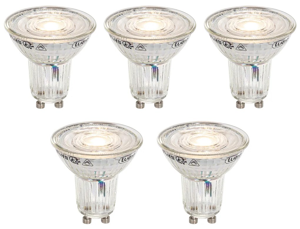 Zestaw 5 żarówek LED GU10 50mm ściemnialnych w Kelwinach, przezroczystych 4,9W 400 lm 2200-3000K