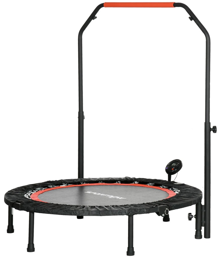 SPORTNOW Minitrampolin, z regulowanym uchwytem, monitor LCD, stal, czarno-czerwony, Ø102 x 99-123 cm