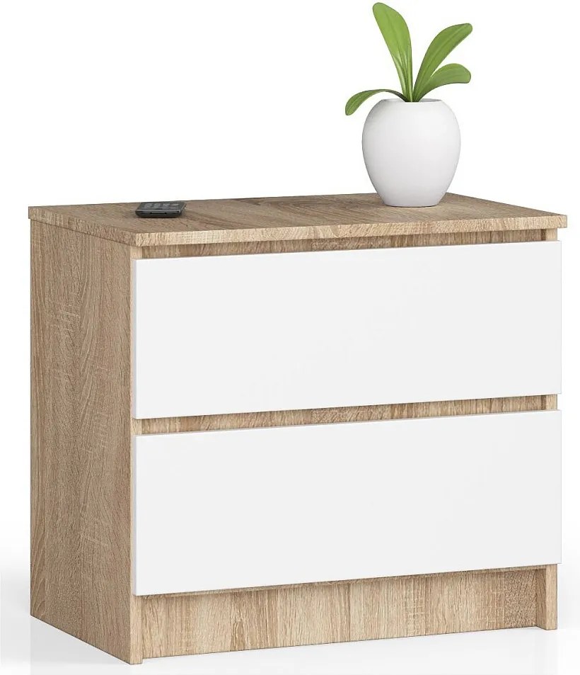 Szafka nocna AKORD K60 Dąb Sonoma 60 cm 2 szuflady kolor Biały mat 60x40x55 cm