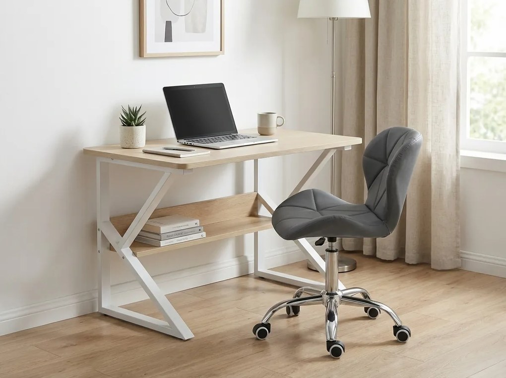 Biurko z półką SHAPE 80x40 cm, białe/dąb sonoma