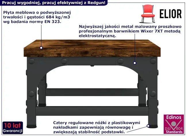 Loftowa półka na biurko pod monitor wędzony dąb Indos