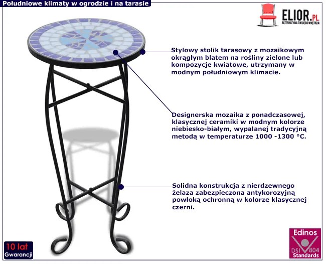Niebiesko-biały mozaikowy stolik ogrodowy G6-R35