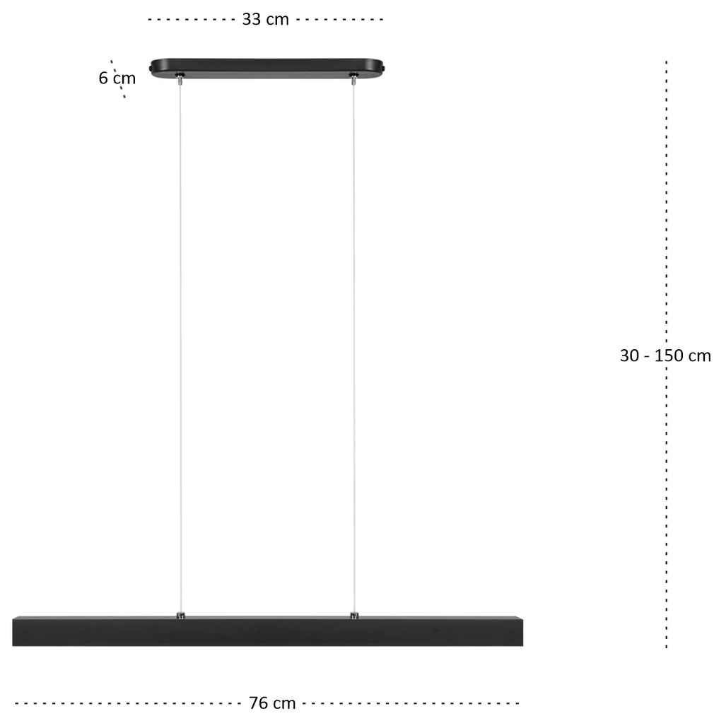Czarna lampa wisząca LED 76cm z metalu W76LED-4K-SCHWARZ wymienny LED