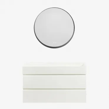 Zestaw Wiszących Mebli Łazienkowych Z Drewna I Forniru Jesionowego Zintegrowany Z Umywalką Ona Biała & - Sklum