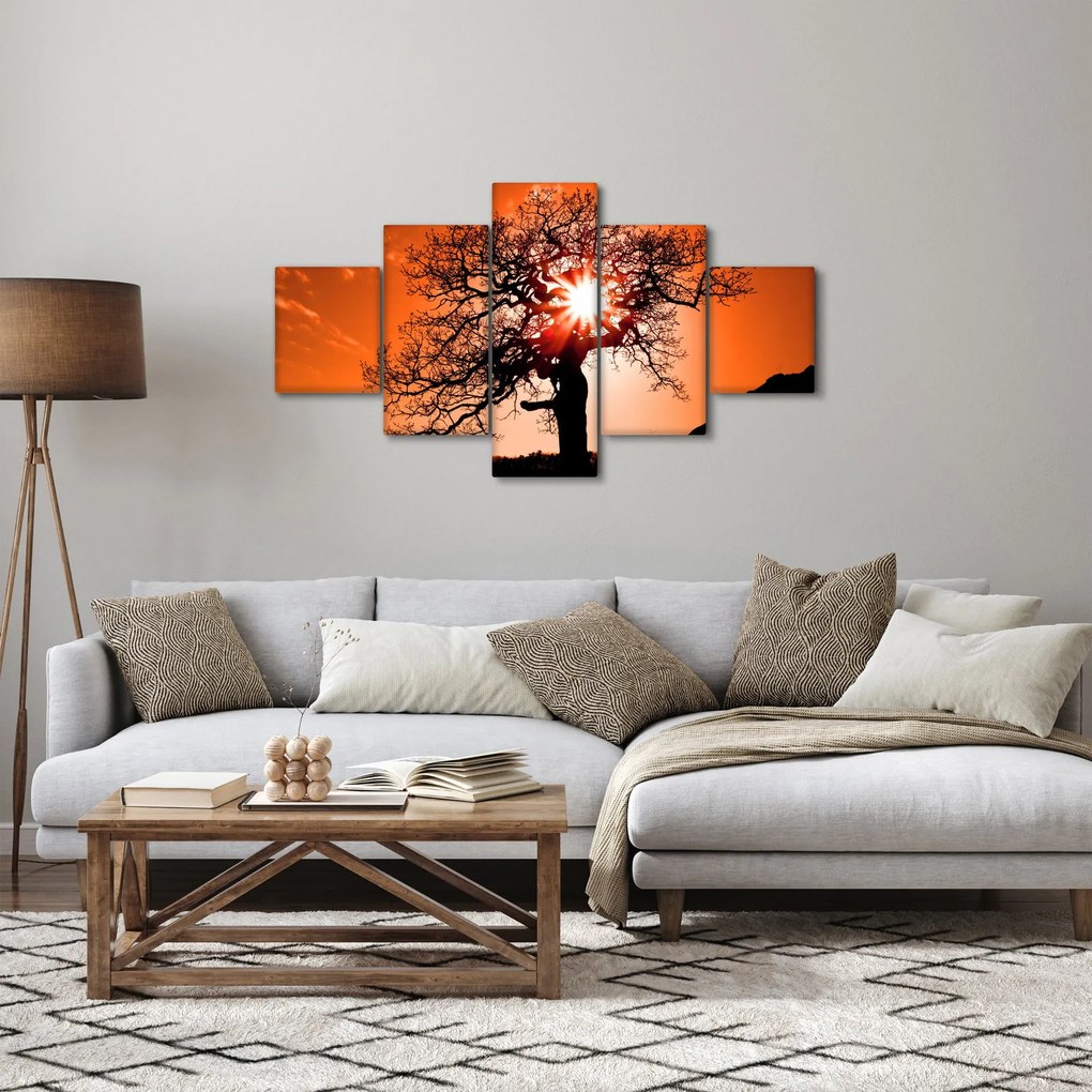Obraz - Dąb o zachodzie słońca (125x70 cm)