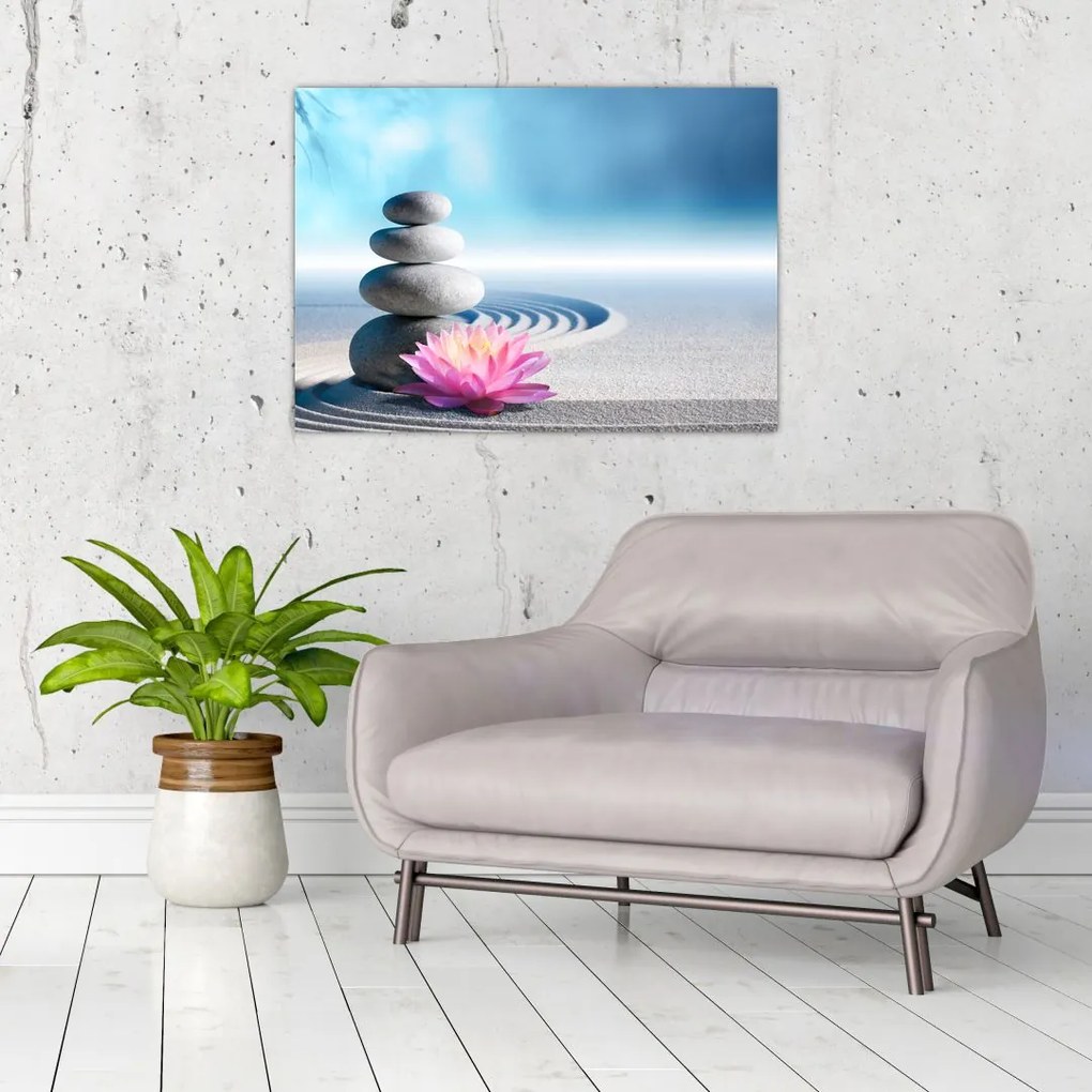 Obraz piasku, lilii i kamieni spa (70x50 cm)