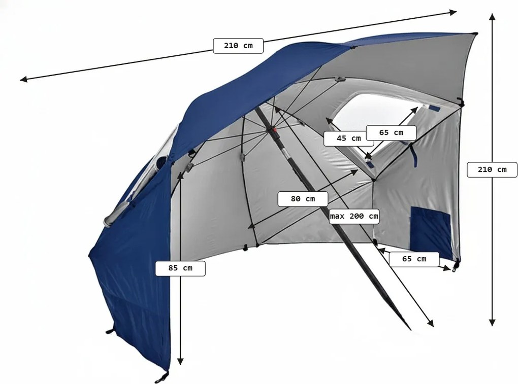 Parasol plażowy SOLARO z filtrem UV 210x200 cm, niebieski