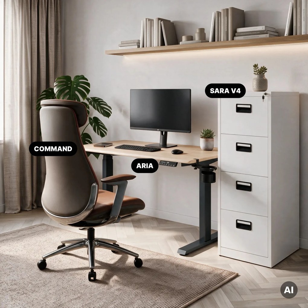 Biurko elektryczne z regulacją wysokości ergonomiczne antracytowe/dąb sonoma,1200x600 mm: ARIA