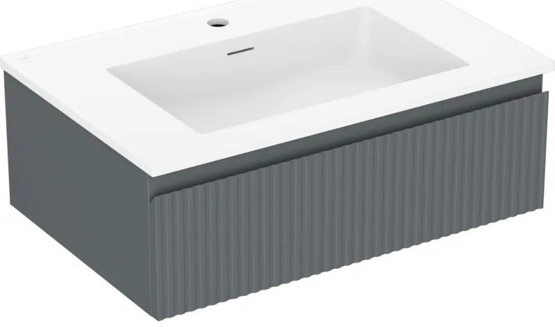 Mexen Rivel szafka łazienkowa 70 cm z umywalką Otis, 1 szuflada, ryflowana , grafit mat/biała mat - 91A20-07023-1-BF66-W18M01