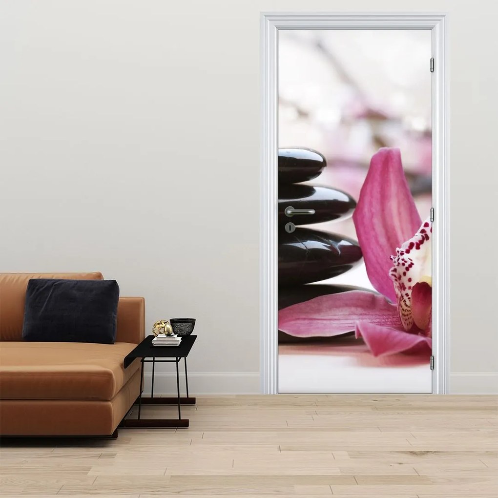 Fototapeta na drzwi - Kamienie do masażu i orchidea (95x205cm)