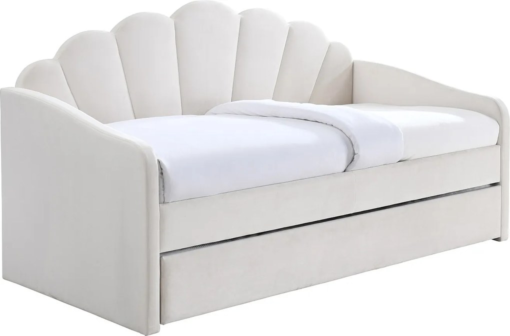 Łóżko wysuwane w kształcie muszli 2 × 90 × 190 cm – welur – białe – ELUSIA