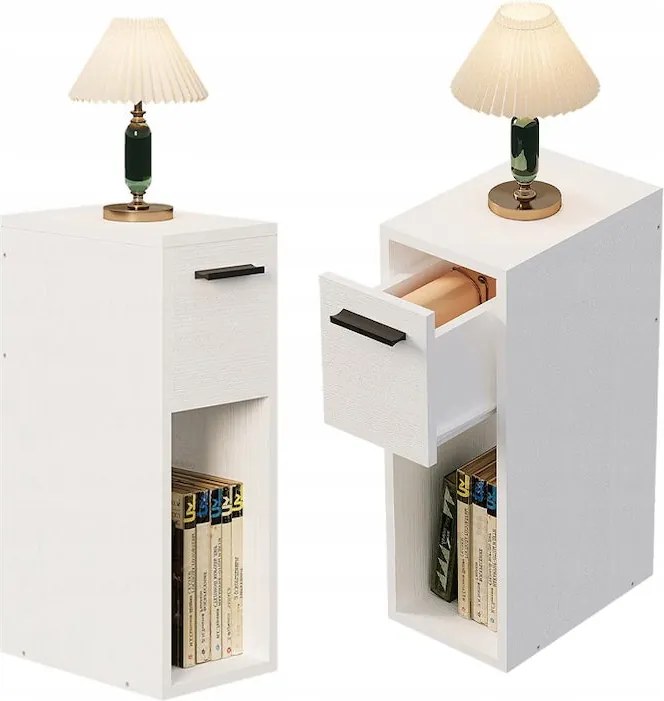 Szafka nocna biała z szufladą stolik z półką nowoczesny loft sypialni