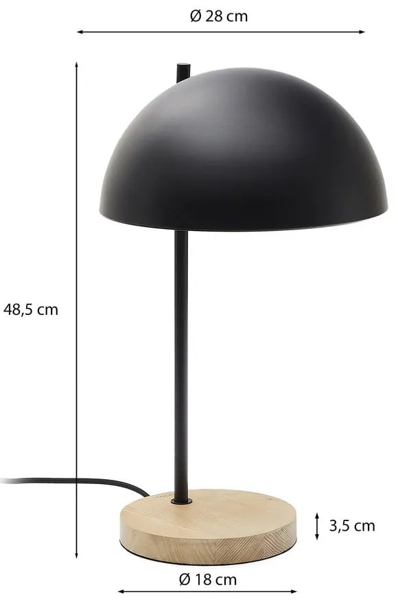 Czarna/w naturalnym kolorze lampa stołowa z metalowym kloszem (wysokość 48,5 cm) Catlar – Kave Home