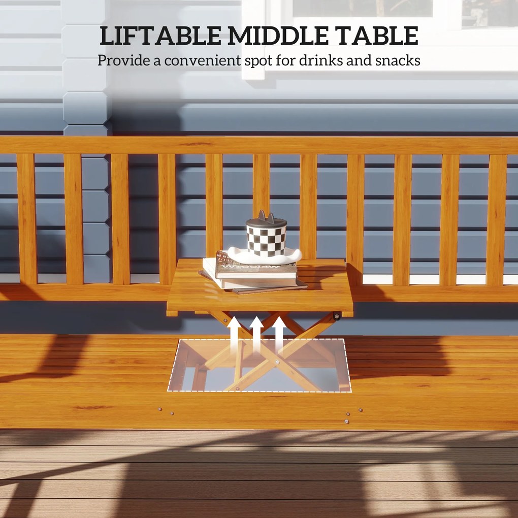 Outsunny Ławka Ogrodowa Drewniana z Wysuwanym Stołem Jasnobrązowy 153x56x91cm | Aosom PL