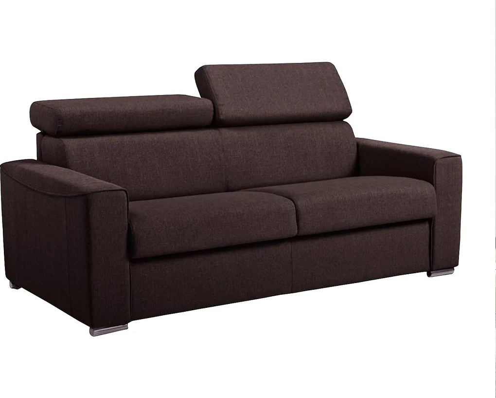 Kanapa 2-osobowa rozkładana typu express z brązowej tkaniny z siedziskiem z pianki z pamięcią kształtu - pow. spania 120 cm - Materac 16 cm z pianki i z siedziskiem z pianki z pamięcią kształtu VIZIR