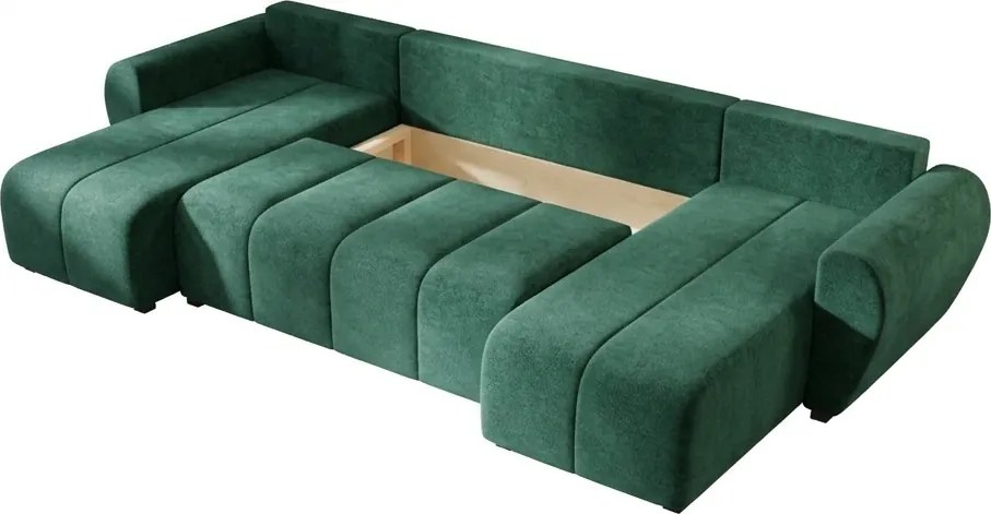 Rozkładana sofa narożna w kształcie U SEVIO 311x145 cm, butelkowozielona + 2 poduszki GRATIS