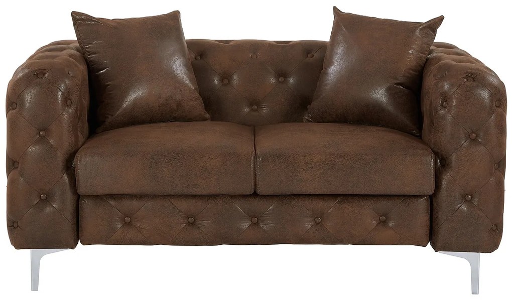 Kanapa 2-osobowa chesterfield z brązowej mikrofibry o wyglądzie postarzanej skóry - EDWINA