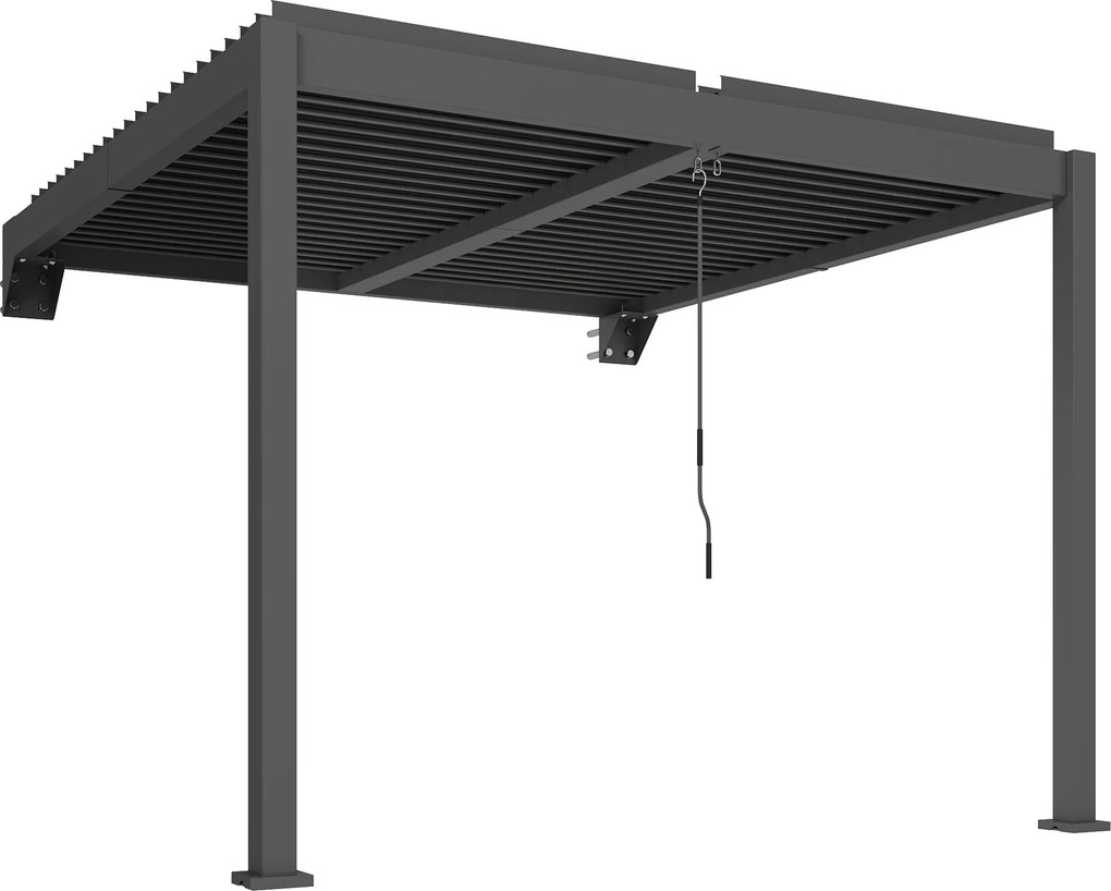 Outsunny Pergola ok. 3x3 m aluminiowa zadaszenie tarasu z regulowanym dachem lamelowym montaż na ścianie ciemnoszara | Aosom PL
