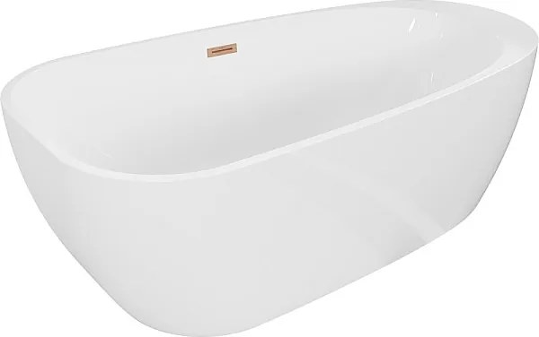 Mexen Giada wanna wolnostojąca 170 x 90 cm, biała połysk, przelew miedź szczotkowana - 52741709000-65