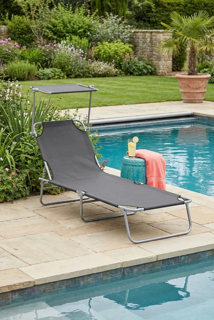 Aluminiowy leżak ogrodowy z zadaszeniem K8-L11