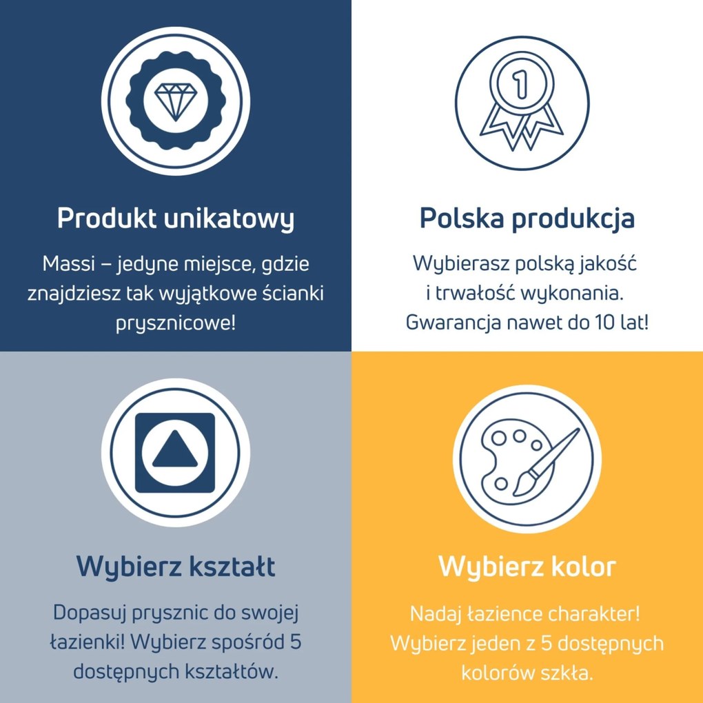 Ścianka prysznicowa WALK IN FIX niebieska prostokątna 8 mm Molis Classic Blue MASSI | rożne rozmiary : Kolor profili kabiny - złoty szczotkowany, Szerokość ścianki - 110 cm