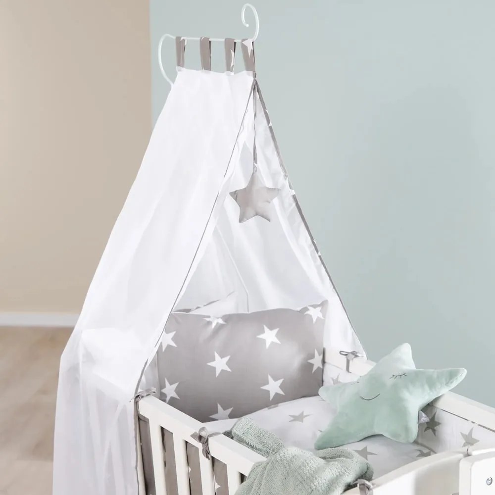 Biała kołyska na kółkach z baldachimem 40x90 cm Little stars – Roba