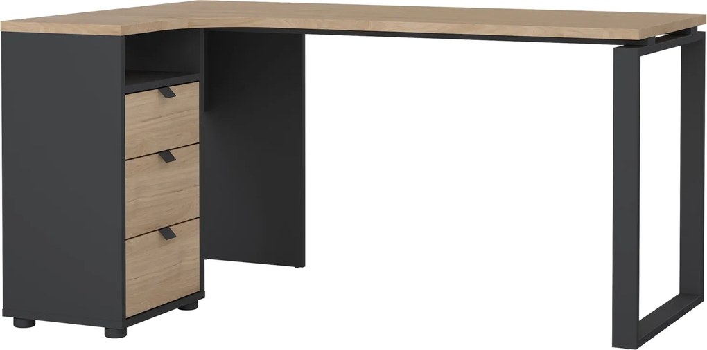 Biurko narożne z kontenerkiem Sign szary mat/jackson hickory