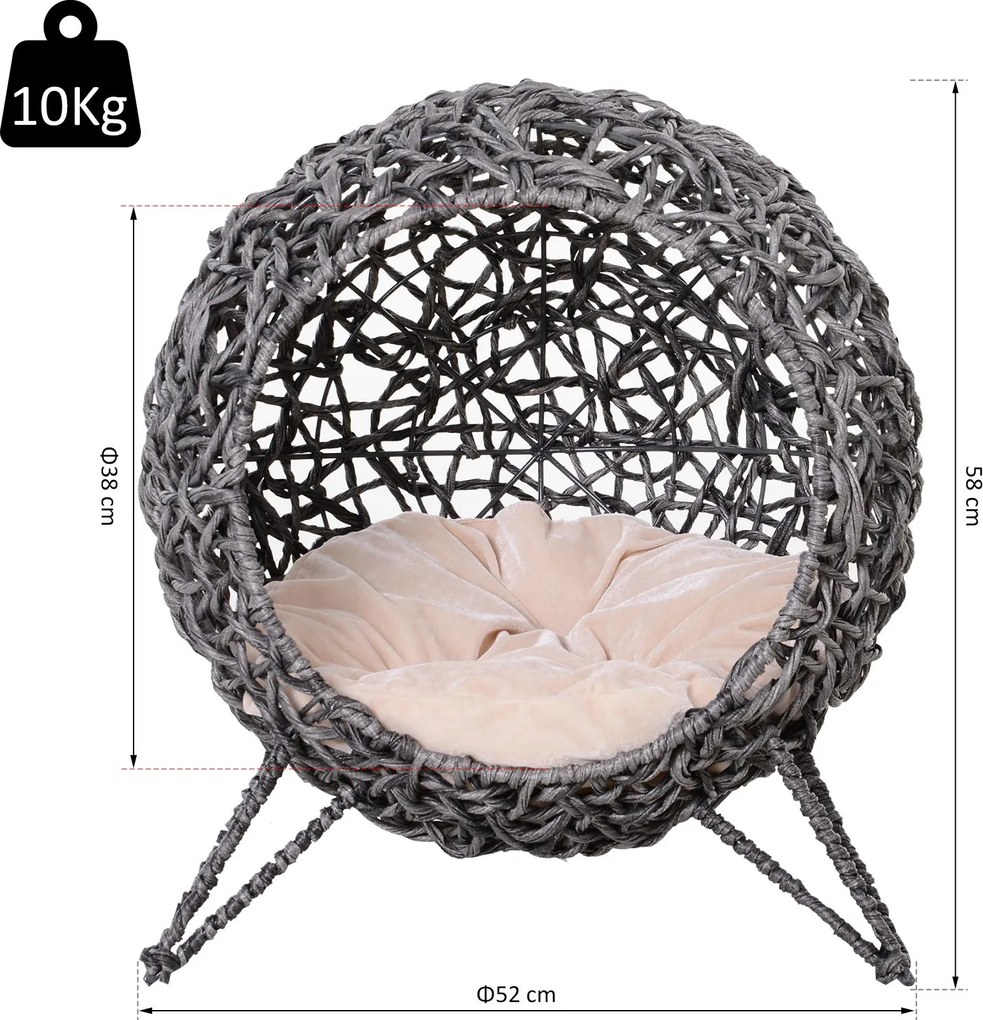 PawHut Domek dla kota z poduszką Miejsce do spania dla kota Jaskinia dla kota podwyższone nogi rattan PVC