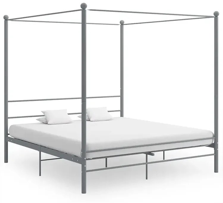 Szare metalowe łóżko dwuosobowe z baldachimem 200x200 cm - Aveiro