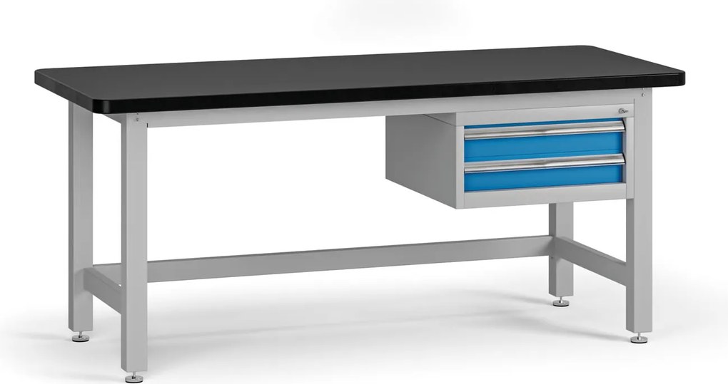 Stół warsztatowy G4 z szafką na narzędzia, blat MDF + PCV, 2 szuflady, 1800 x 750 x 800 mm, niebieski