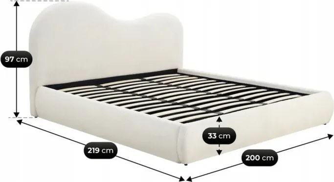 Łóżko Tapicerowane 180x200 cm TALINN ze Stelażem i Pojemnikiem Dwuosobowe Boucle Japandi