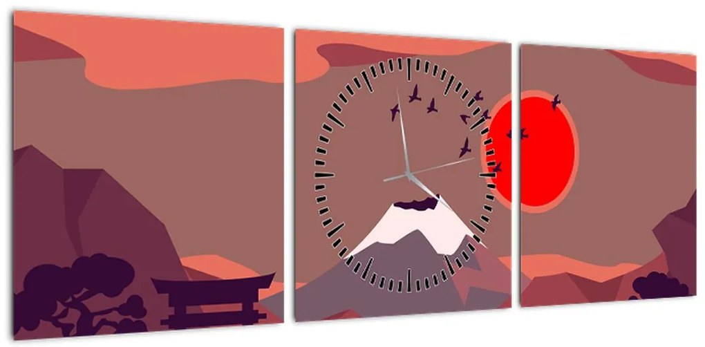 Obraz - Ilustracja góry Fuji (z zegarem) (90x30 cm)