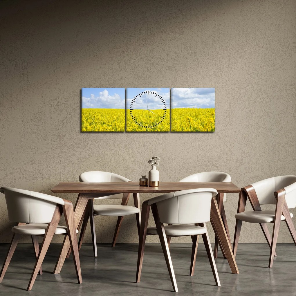 Obraz żółtego pola (z zegarem) (90x30 cm)