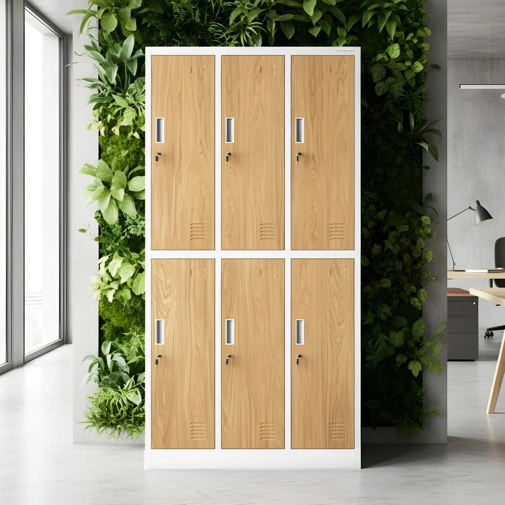 Szafa socjalna 6-drzwiowa IGOR, 900 x 1850 x 450 mm, Eco Design: biała/ dąb sonoma